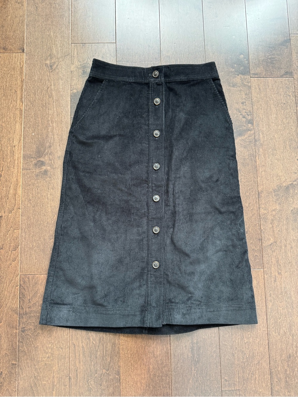 GAP Black Corduroy Button-Front Midi Skirt
